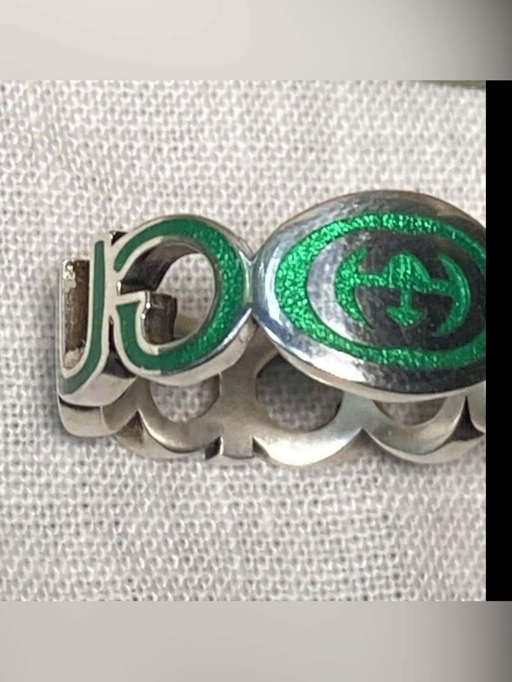 Gucci Interlocking Sterling Silver Green Enamel 9mm Ring It Sz 19 US 8.75  $360 - Picture 4 of 13